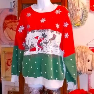 Vintage 80's,Red,Green & White Christmas🎄Sweatshirt with Lots of Sparkles
